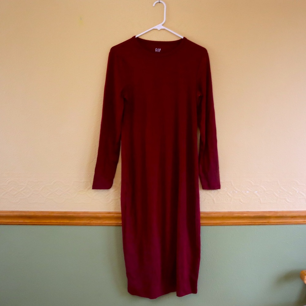 Gap Size M "Modern Dress" dark red/wine/burgundy Maxi long sleeve stretch
